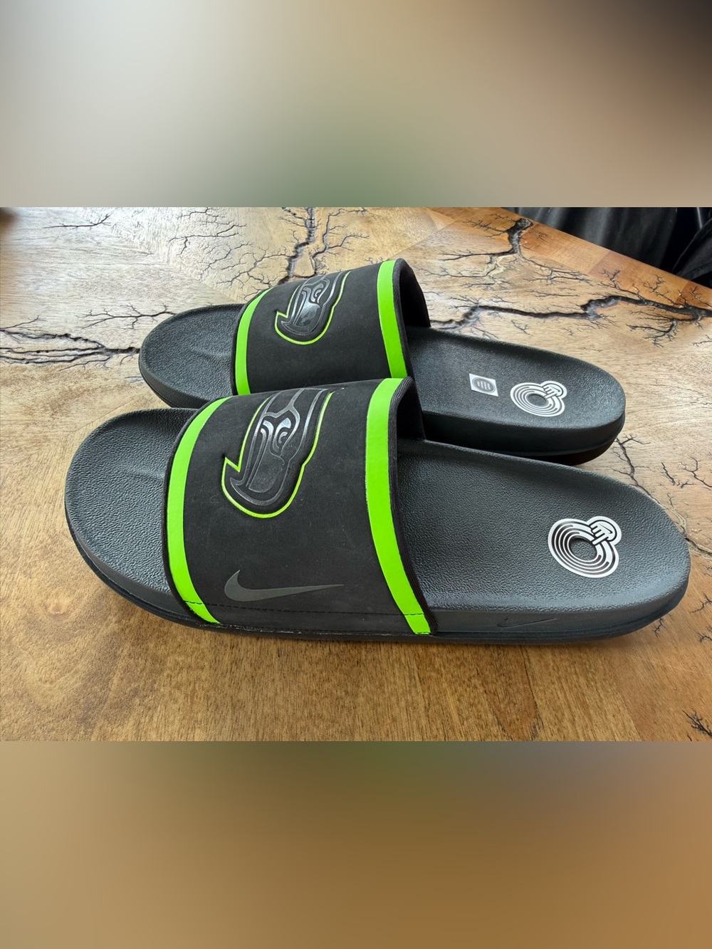 Seattle Seahawks Nike Off-Court Slide Sandals Mens Size 13 Black Green NFL Foam